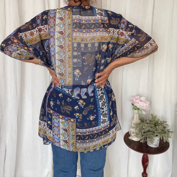NAÏF Boho Style Women’s Open Front Blue Paisley Kimono Size Medium - Picture 3 of 14